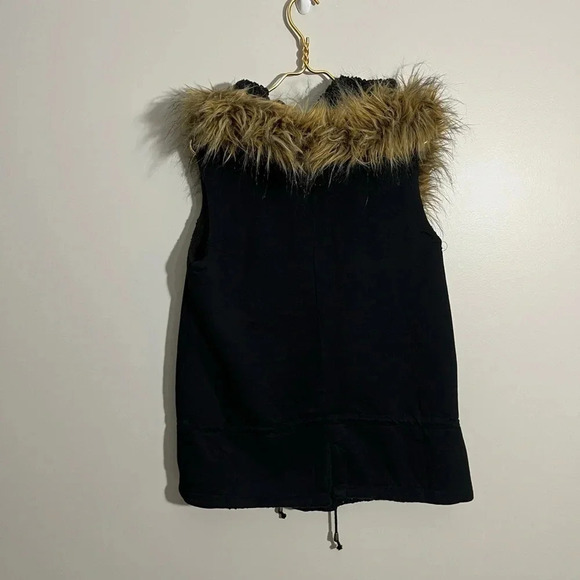 INC Black Knit Vest with Faux Fur Trimmed Hood Size M - Picture 2 of 4